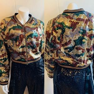 Fashion Nova Sequin Bomber Jacket SZ 1x